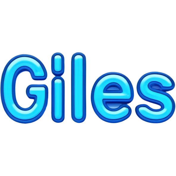 Blue neon sign with the word Giles emoji