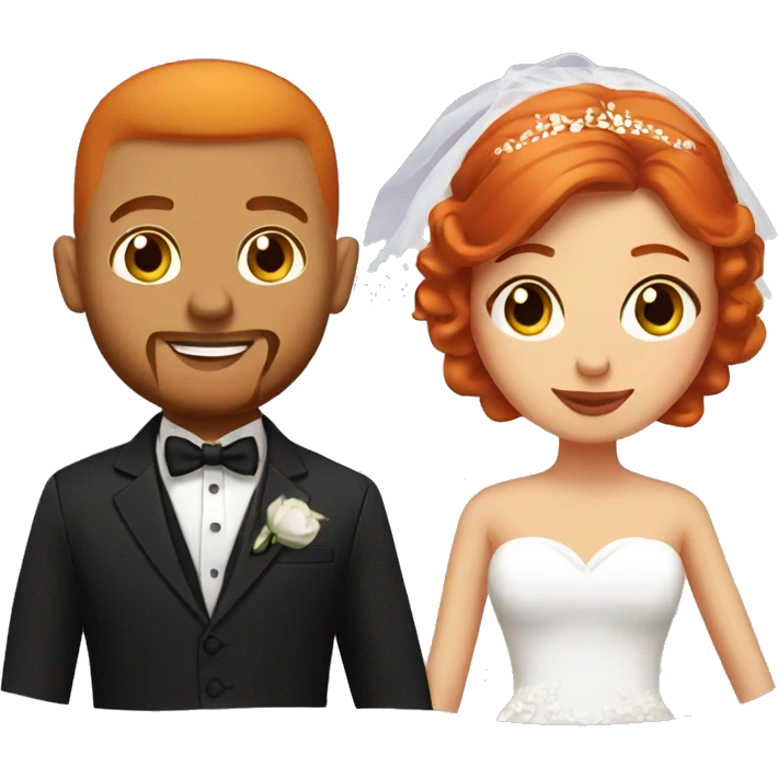 bride and groom bride is a red head with tattoos and groom is black with a small beard and buzz cut emoji