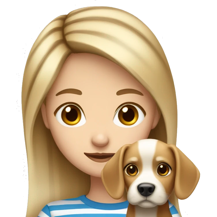 Blond girl with brown eyes holding her blue eyes striped brown dog emoji