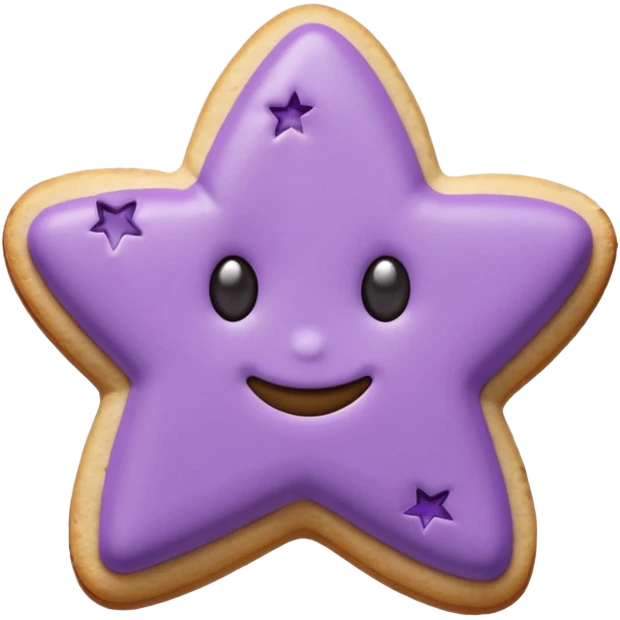 Ultra-realistic pastel purple cookie with a soft, crumbly texture, fine surface cracks, matte baked finish, star-shaped jam cutout revealing glossy dark berry filling emoji