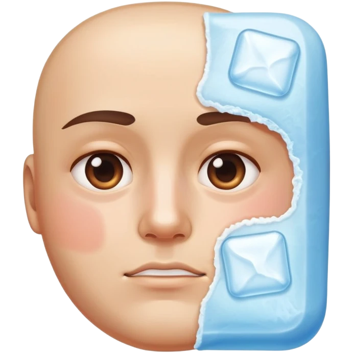 Face with one swollen cheek with square ice pack applied to it emoji