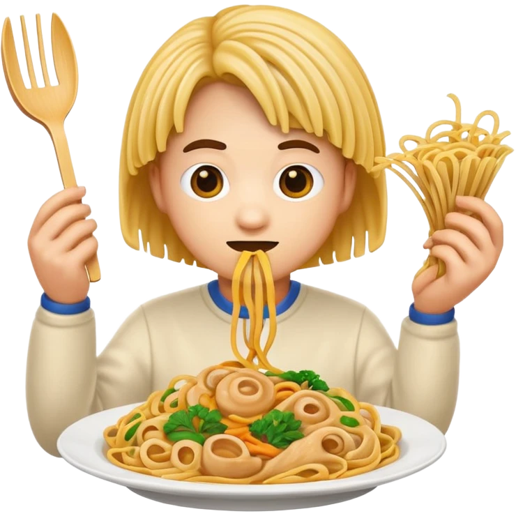 emoji face with a sneaky expression holding a plate of lo mein noodles emoji