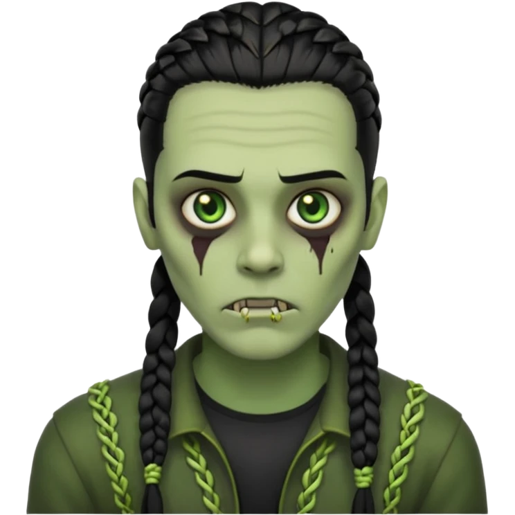 Cornrows black hair color, men zombie and green eye color, with dark zombie clothes emoji