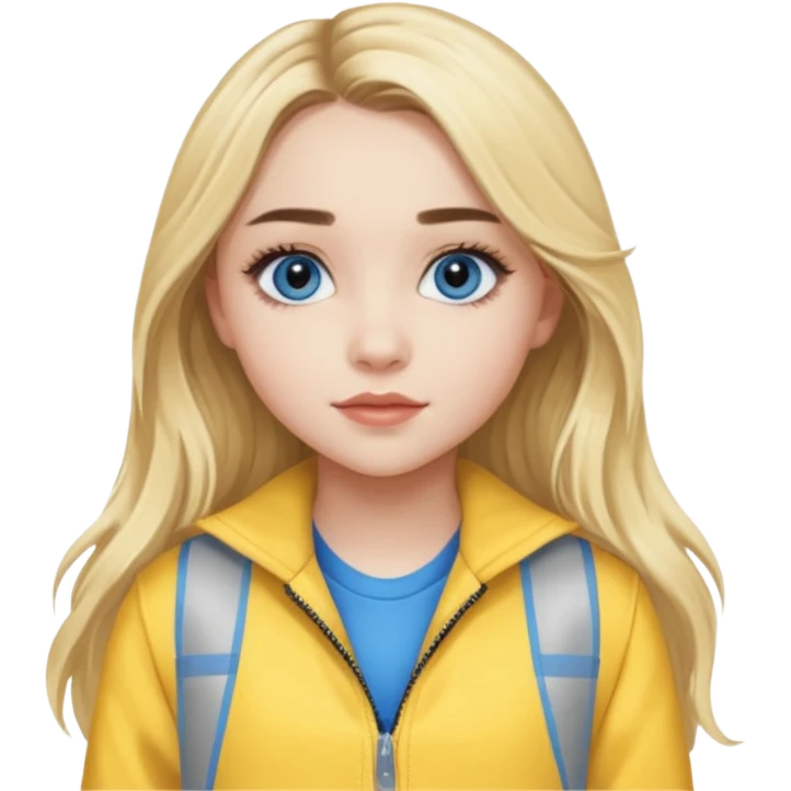 Sabrina Carpenter blue eyes, long blonde hair, yellow tour outfit emoji