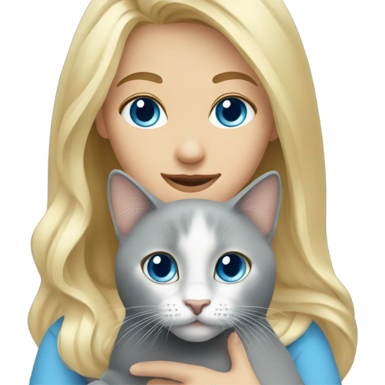 blonde girl blue eyes holding grey cat emoji