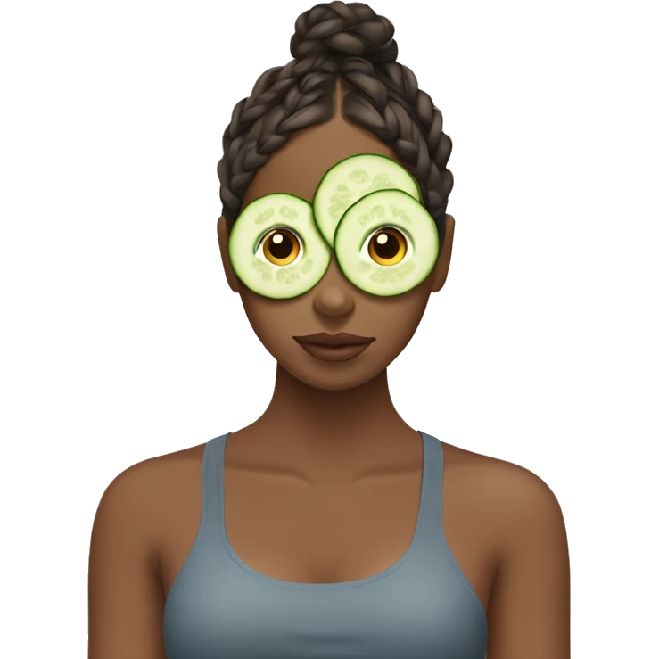 Brown girl with braids, having a spa day with cucumbers on eyes emoji