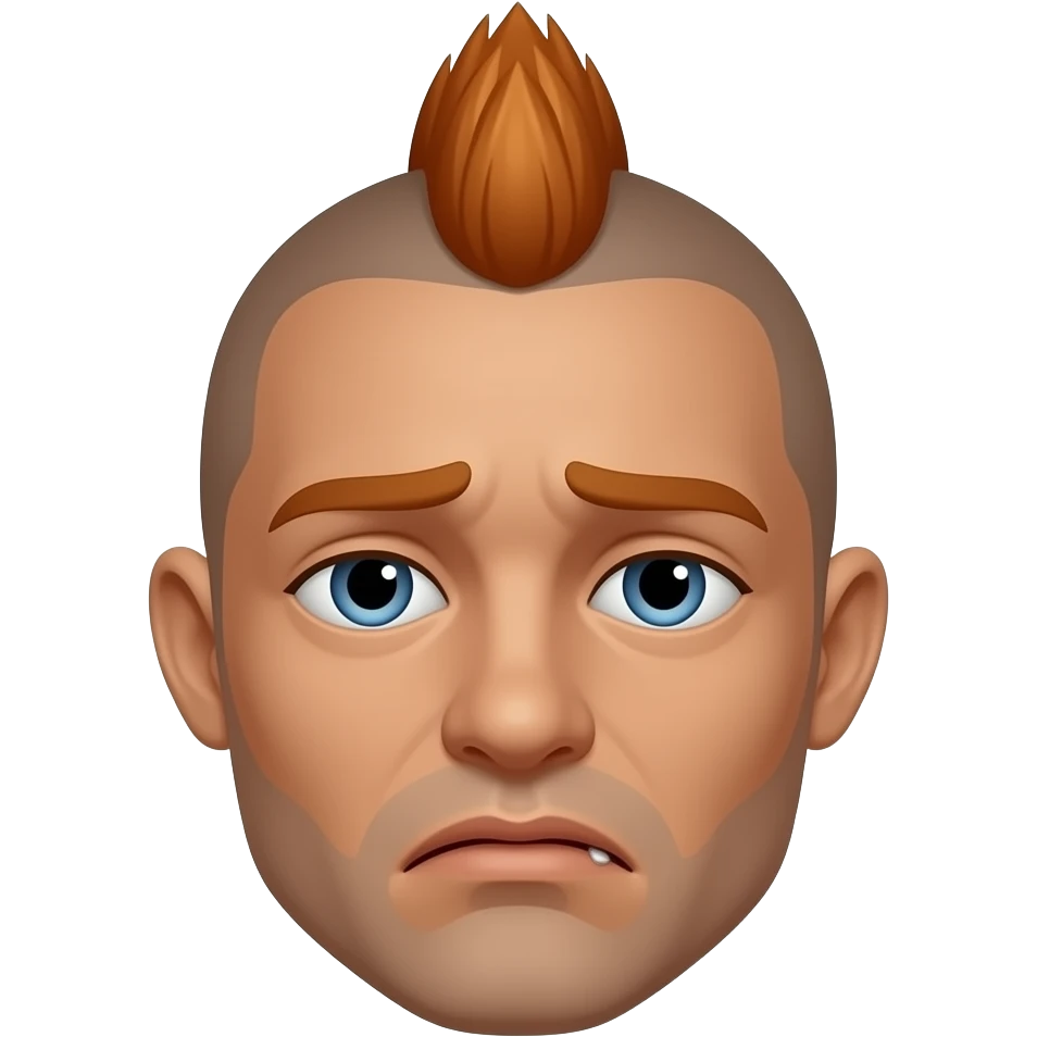 using human tanned face add a sad mouth with no teeth. the eyes are half open with and sad look, ginder hair is mohawk design emoji