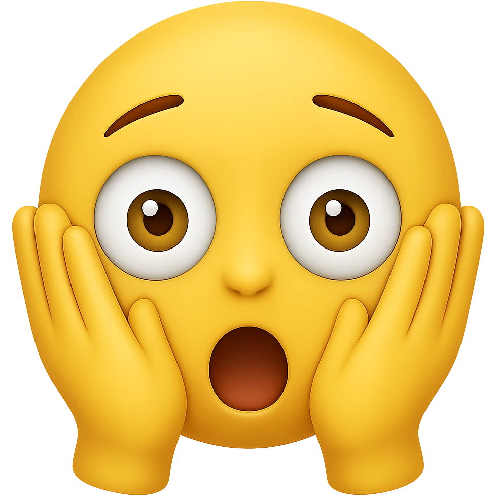 Add hands to the chocki emoji while keeping the surprised expression. Preserve the transparent background. The style should match the Apple emoji style with its characteristic look and colors. emoji
