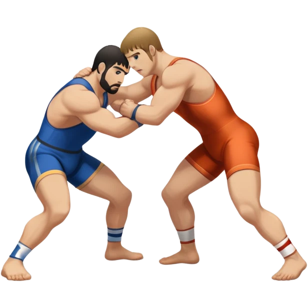 An icon symbolizing Greco-Roman wrestling, showing two wrestlers locked in a powerful grip, focusing on upper-body techniques. The background features a wrestling mat, with the athletes wearing traditional singlets. Transparent background highlights the strength and skill of the sport. emoji