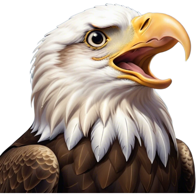 Cinematic Cute Yawning American Eagle Portrait Emoji, Head tilted slightly with a dramatic, wide-open yawn, showcasing a stately form with gently drooping feathers and sleepy, half-closed eyes, Simplified yet irresistibly adorable features, highly detailed, glowing with a soft, cozy majestic glow, high shine, relaxed yet expressive, stylized with a dash of whimsical aerial charm, soft glowing outline, capturing the essence of a drowsy yet affectionate American eagle that appears ready to stretch out for a nap! emoji