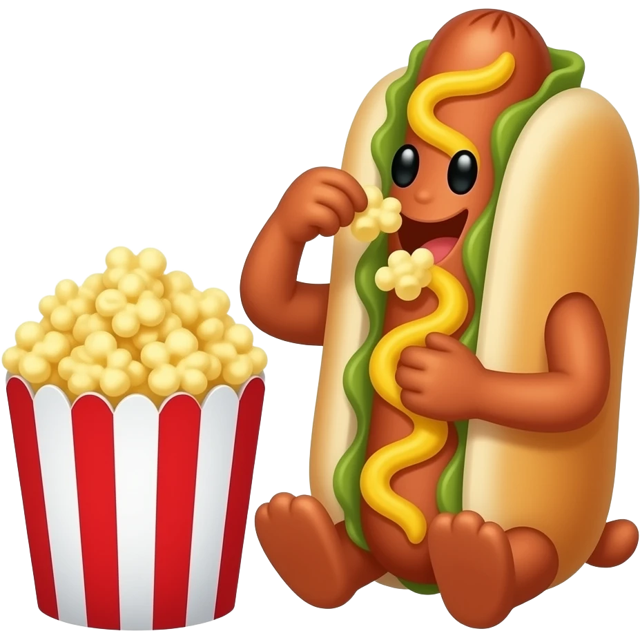 A Hot dog, sitting and watching while eating popcorn emoji
