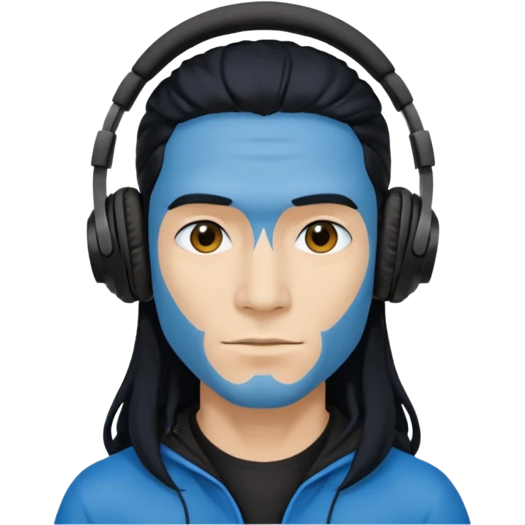 blue long haired man with headphone and black costumes  emoji