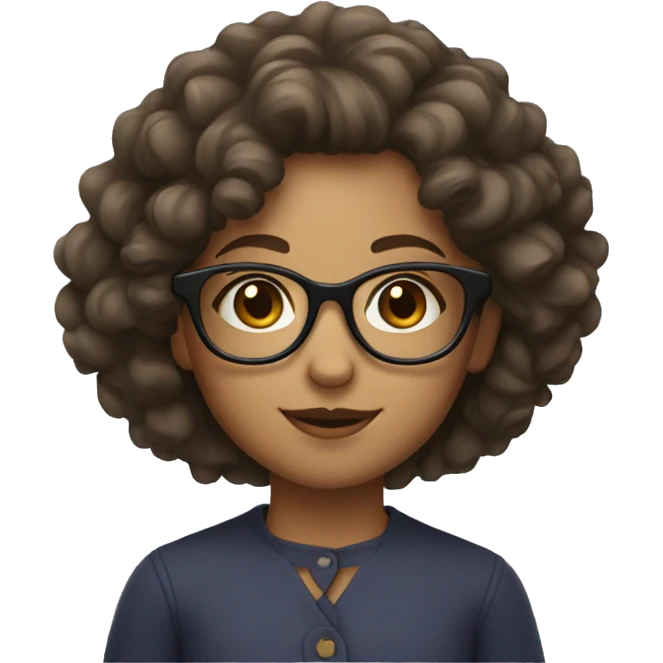 A girl with curly hair with glasses and brown eyes emoji