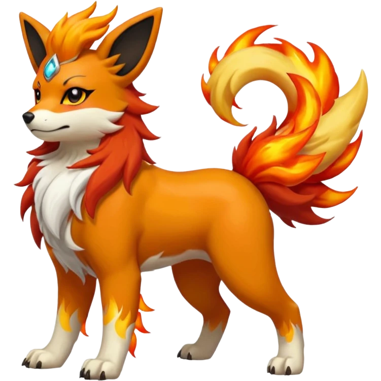 Flareon-Houndour-Growlithe-Solgaleo-fusion-hybrid, full body emoji