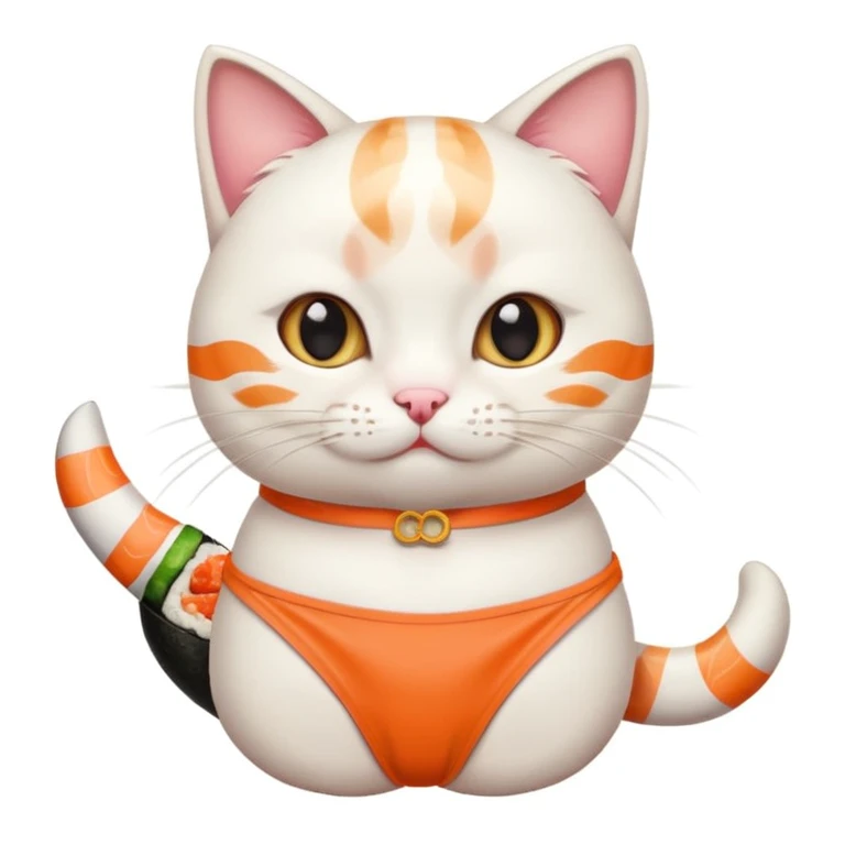 cat wearing a bikini made of sushi emoji