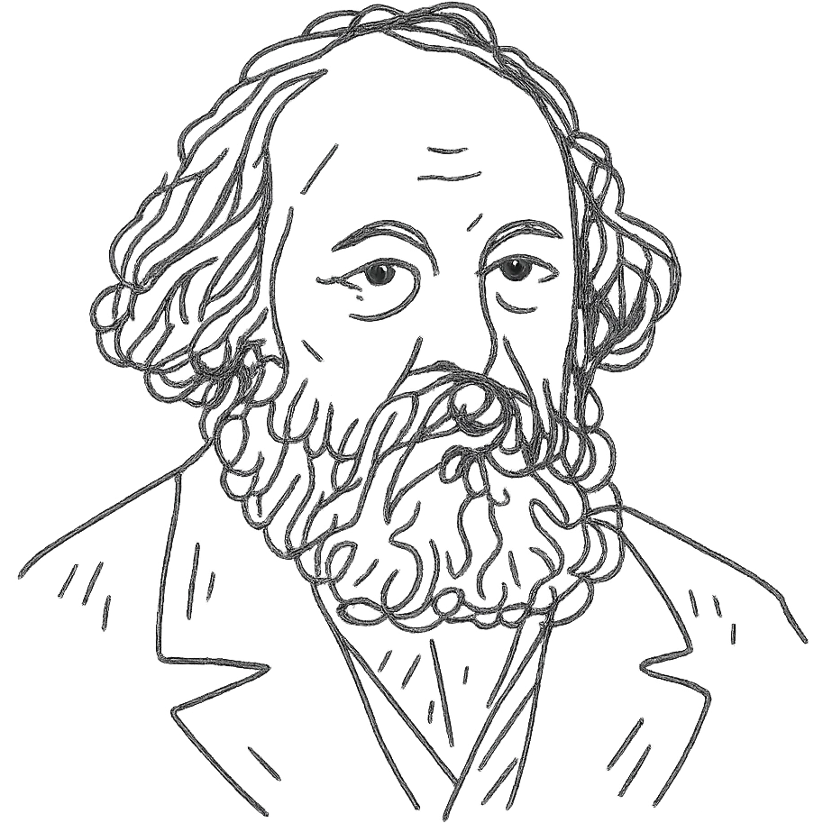 a hand drawn black outline portrait of Mikhail Bakounin with similar size eyes based a famous photograph of him emoji