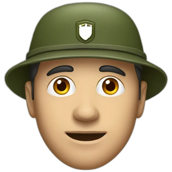 european man wearing a army green hat with logo emoji