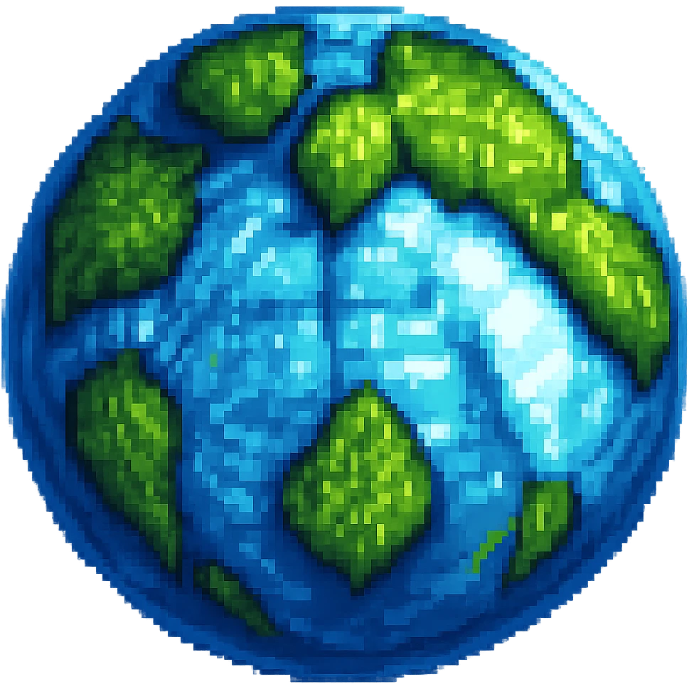 Add more 3D depth and shading to this pixel art globe icon, enhance highlights and shadows, keep background transparent, maintain pixel art style with enhanced 3D effect and lighting. emoji