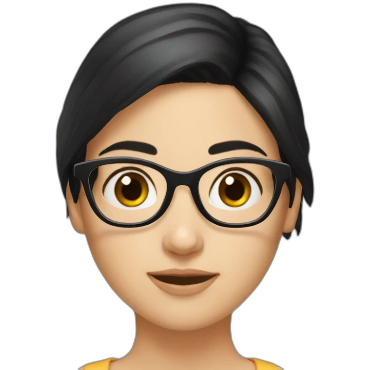 generate emoji unrussian girl with black hair, glasses, dark-black hair, brown eyes emoji