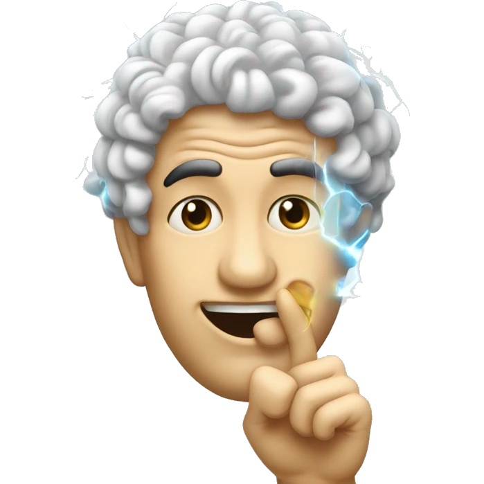 Inspiration face, lightening happening on head,hand finger two twist which shown that men got a new idea with his best brain  emoji
