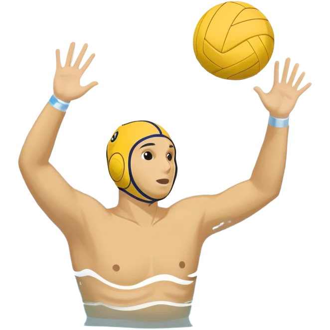 An icon featuring a yellow water polo ball floating on the water with goals in the background, inside a swimming pool. The design includes splashes and ripples, symbolizing the fast-paced action and strategy of water polo. Transparent background highlights. emoji