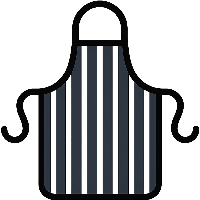 black apron with white vertical stripes (dense) emoji