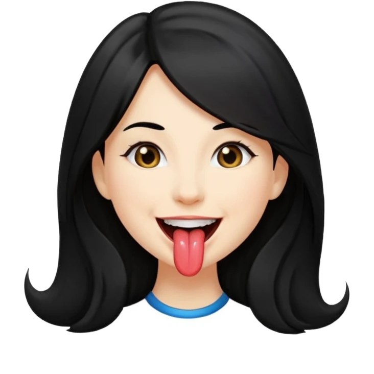 femme longs cheveux noire peau claire qui en tirant la langue emoji