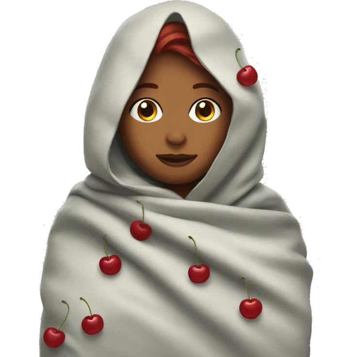 Woman with cherry hair in a blanket emoji