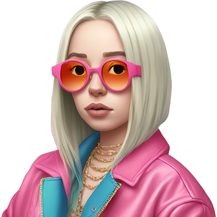 Billie Eilish wearing k pop clothes with flamingo sunglasses emoji