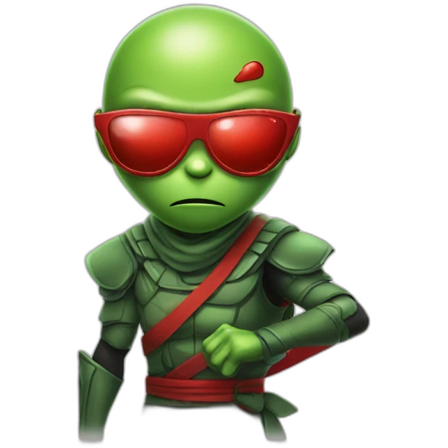 Green Alien ninja with red glasses emoji