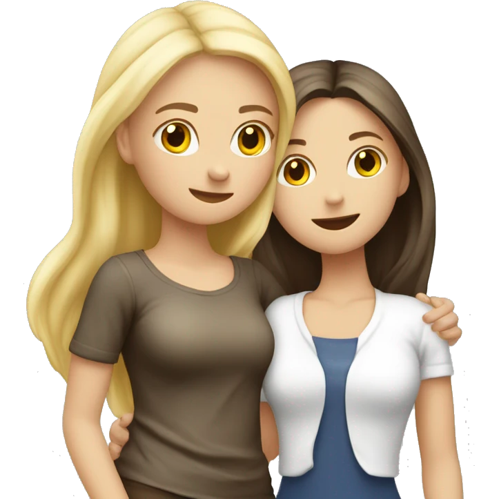 Two girls’ hug European ohne blonde ohne brunette different Outfits  emoji