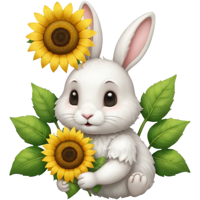 White rabbit with sunflower love emoji