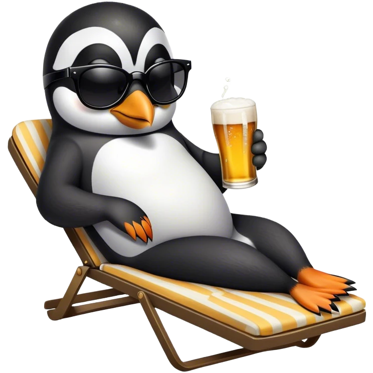 Pinguin in sunglasses drinking beer on a chaise longue emoji