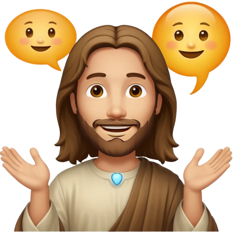 jesus sonrie y una burbuja de dialogo dice gracias por tu compra emoji