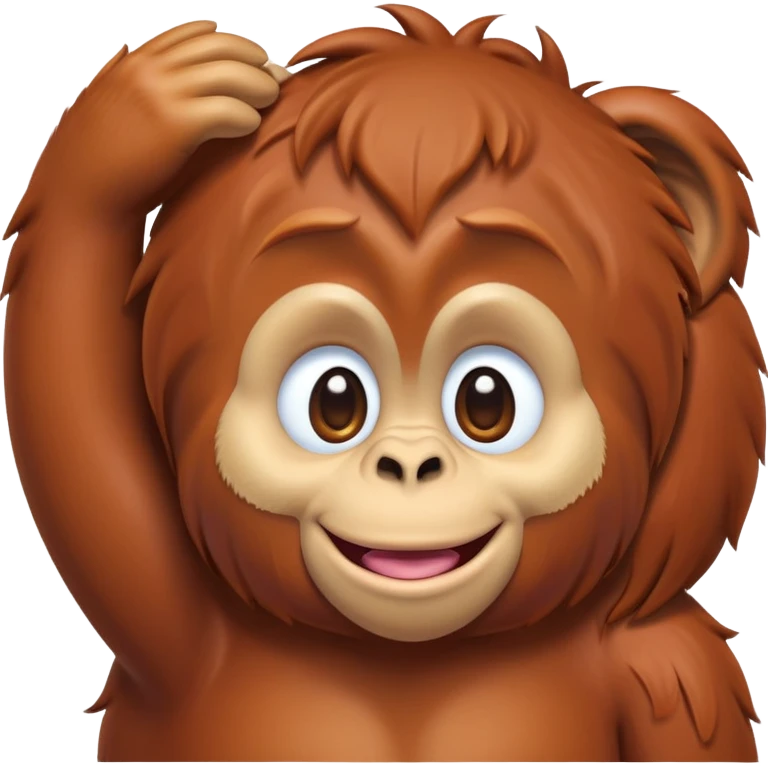 cinematic-realistic-orangutan-baby-portrait-emoji,-head-tilted-playfully-and-inquisitively,-with-a-gentle,-expressive-face-accented-by-soft,-flowing-fur-and-round,-sparkling-eyes-brimming-with-warmth,-simplified-yet-irresistibly-adorable-feature emoji