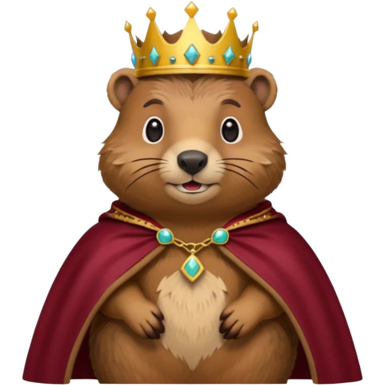 Groundhog wearing crown with a maroon cape with KPM embroidered on the cape emoji
