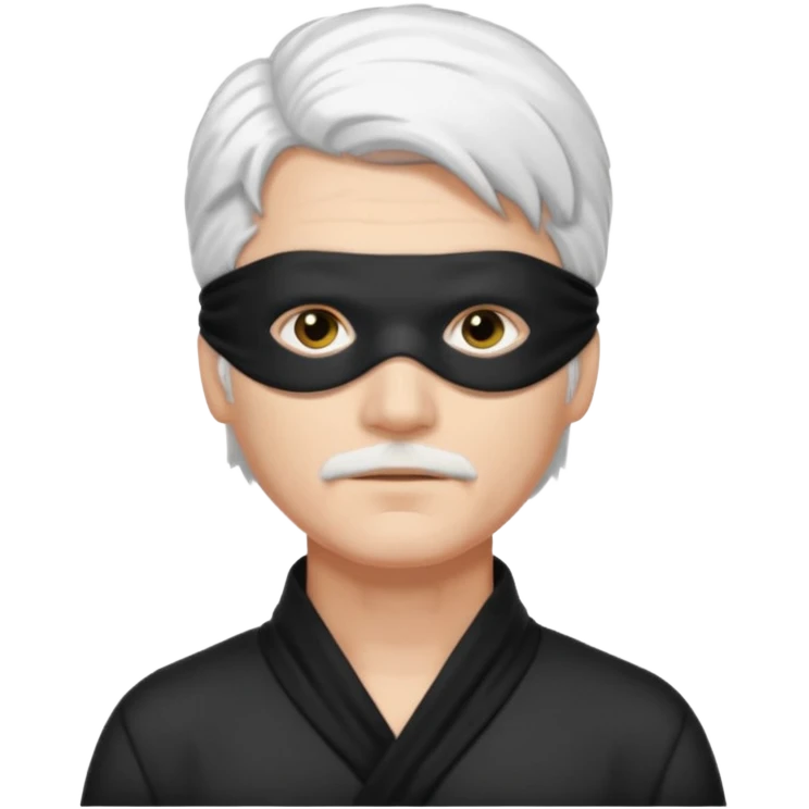A guy with standing white hair and a black blindfold emoji