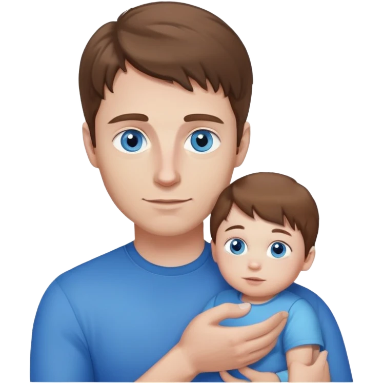 A white man brown hair, blue eyes with a small child with fair hair and blue eyes in his arms is peeping, the emphasis is on the eyes, white skin emoji
