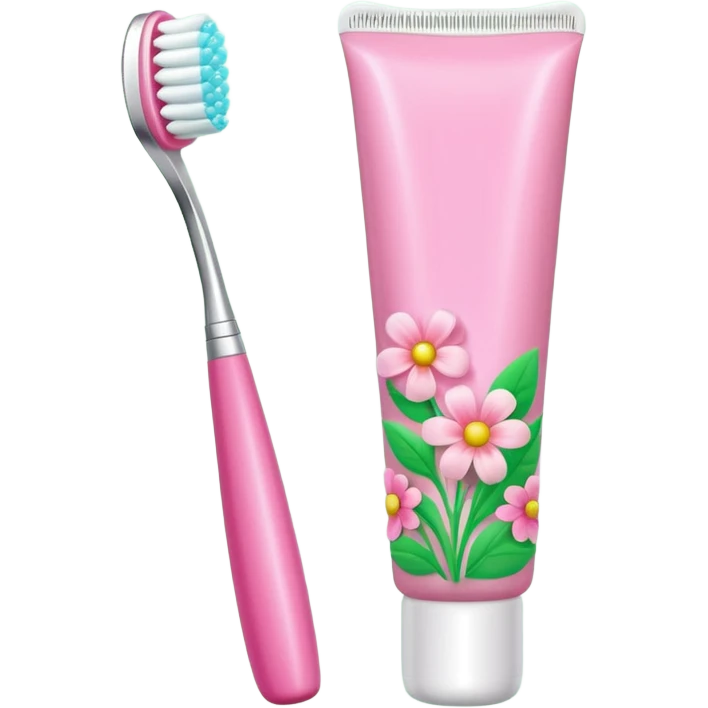 light green and pink toothbrush and floral toothpaste emoji