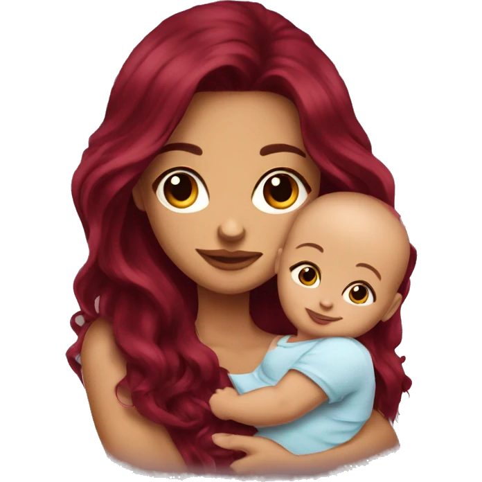 Beautiful tattooed burgundy long haired woman holding a baby emoji