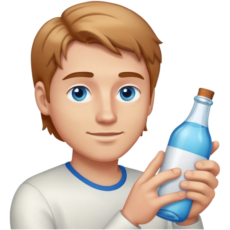 white guy light brown hair blue eyes holding bottle emoji