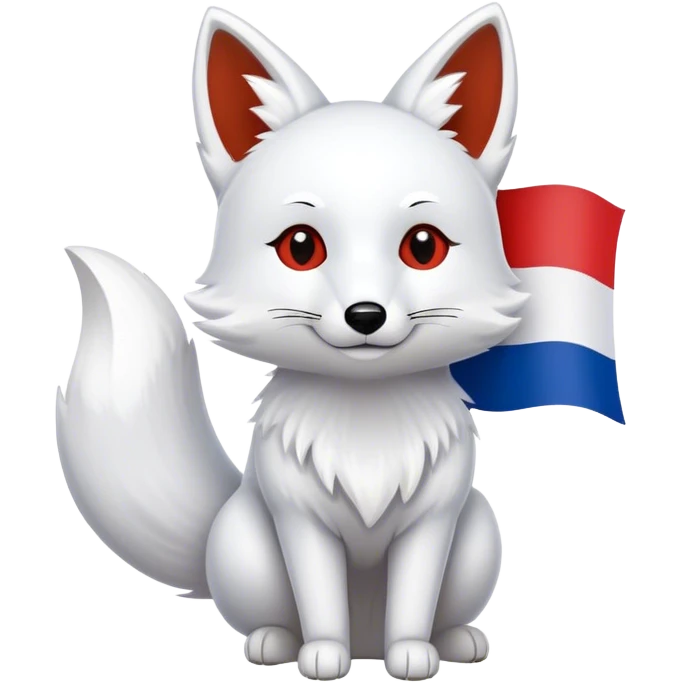 a white fox holding a french flag emoji