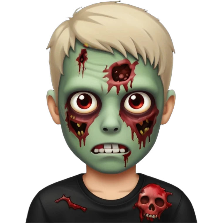 crie um menino zumbi emo sem sangues, com apenas a pele de zumbi e uma camisa preta emoji