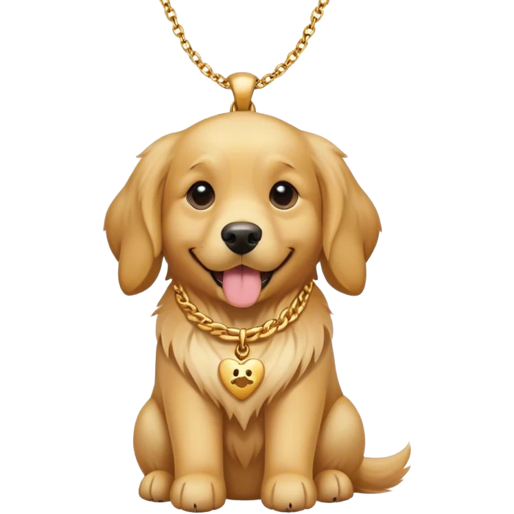 A dog wearing a necklace that says I’m so cool emoji