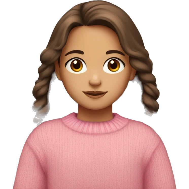 little girl, hispanic, long brown hair, brown eyes, pink sweater, winter emoji