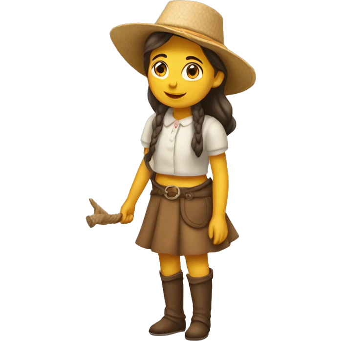 Una niña en un camino y una carreta y unos caballos emoji