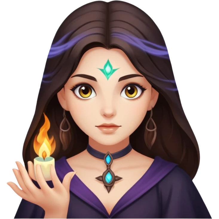 Hyper realistic Beautiful brunette doing Witch craft emoji