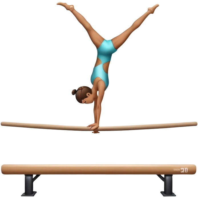 An artistic emoji of a professional sports acrobat performing a stunning balance pose on a narrow beam. The acrobat showcases perfect control, flexibility, and strength, executing an elegant handstand. The background features a bright gymnastics arena with spotlights. emoji