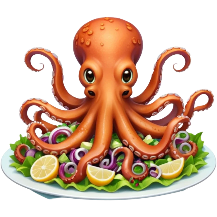 An octopus eating octopus salad emoji