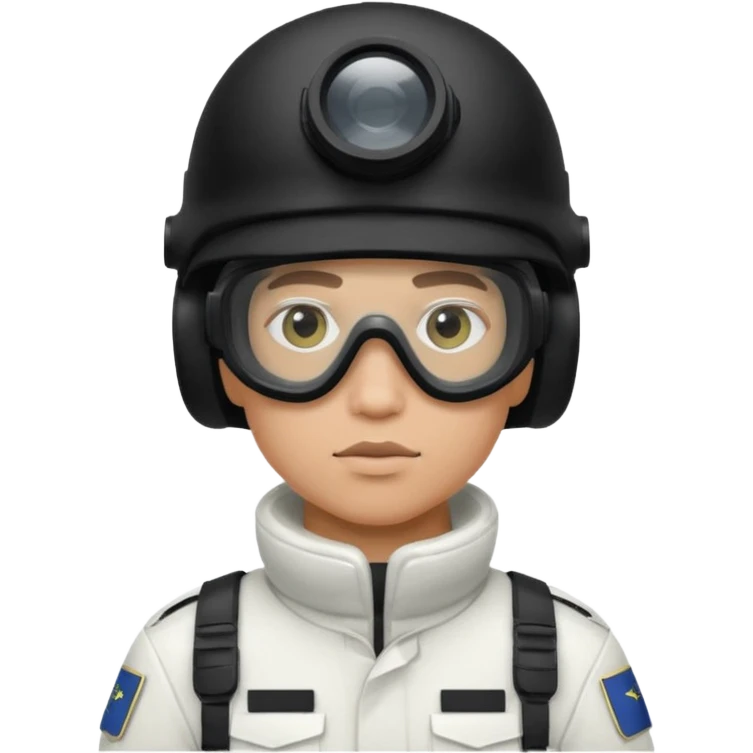A Finnish modern soldier in a white snow uniform. with black night vision goggles emoji